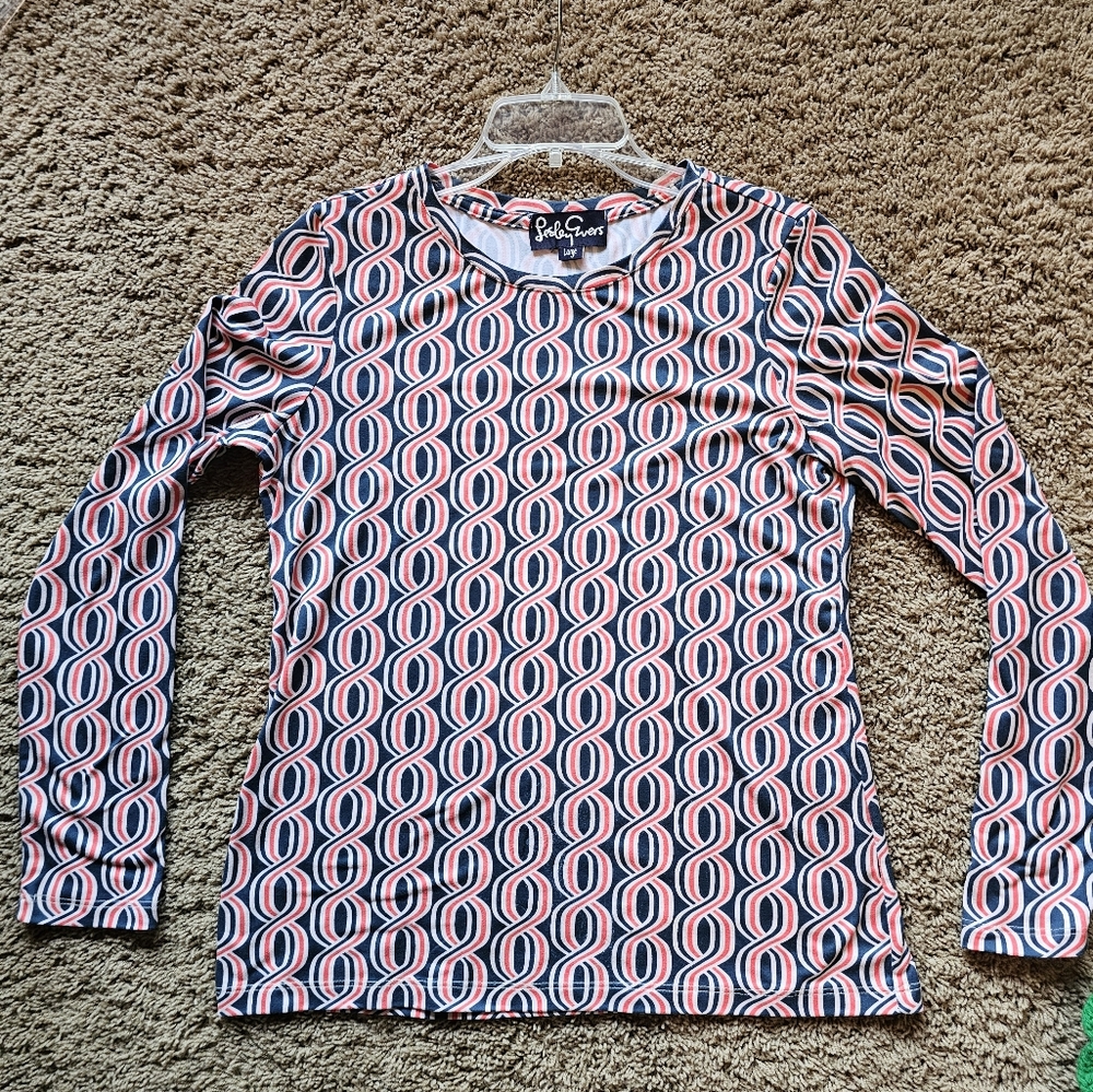 Lesley Evers Knit Top Geometric Print Sz L